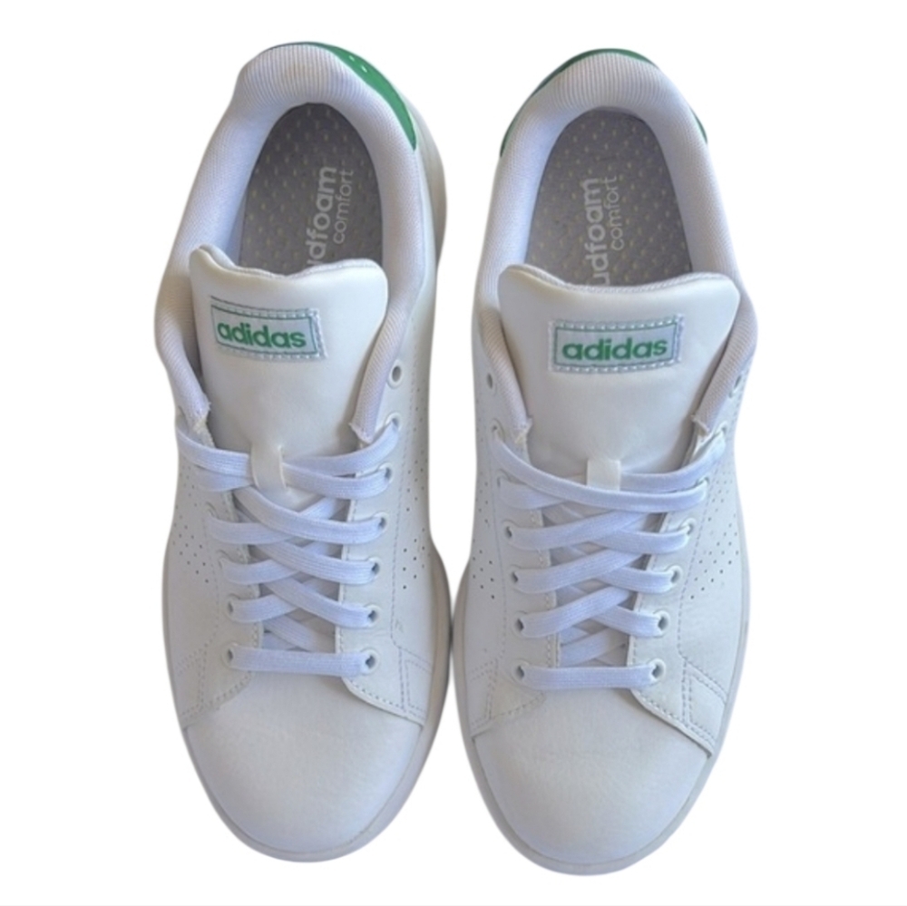 Adidas White and Green Women's Sneakers - Size 8.5